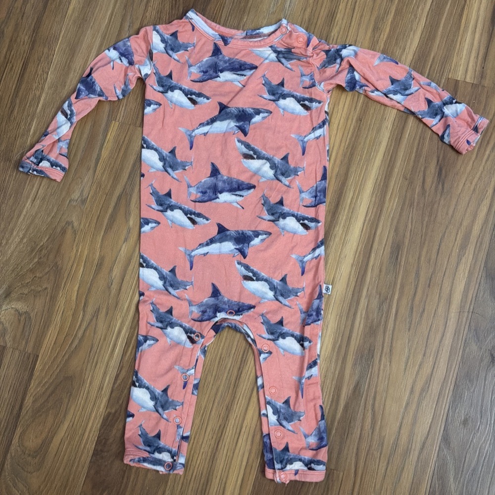 Bums & Roses Baby Boys 6-9 Months Bamboo Sharks Romper Outfit VGC